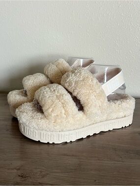 UGG Oh Fluffita Sheepskin Slipper Slide Sandals Women’s 8 Natural 1120876